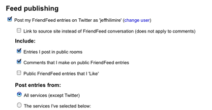FriendFeed settings